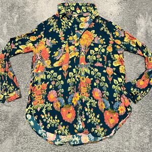 Anthropologie Pilcro Shirt Womens Small The Romy Button Down Relaxed Floral Blue